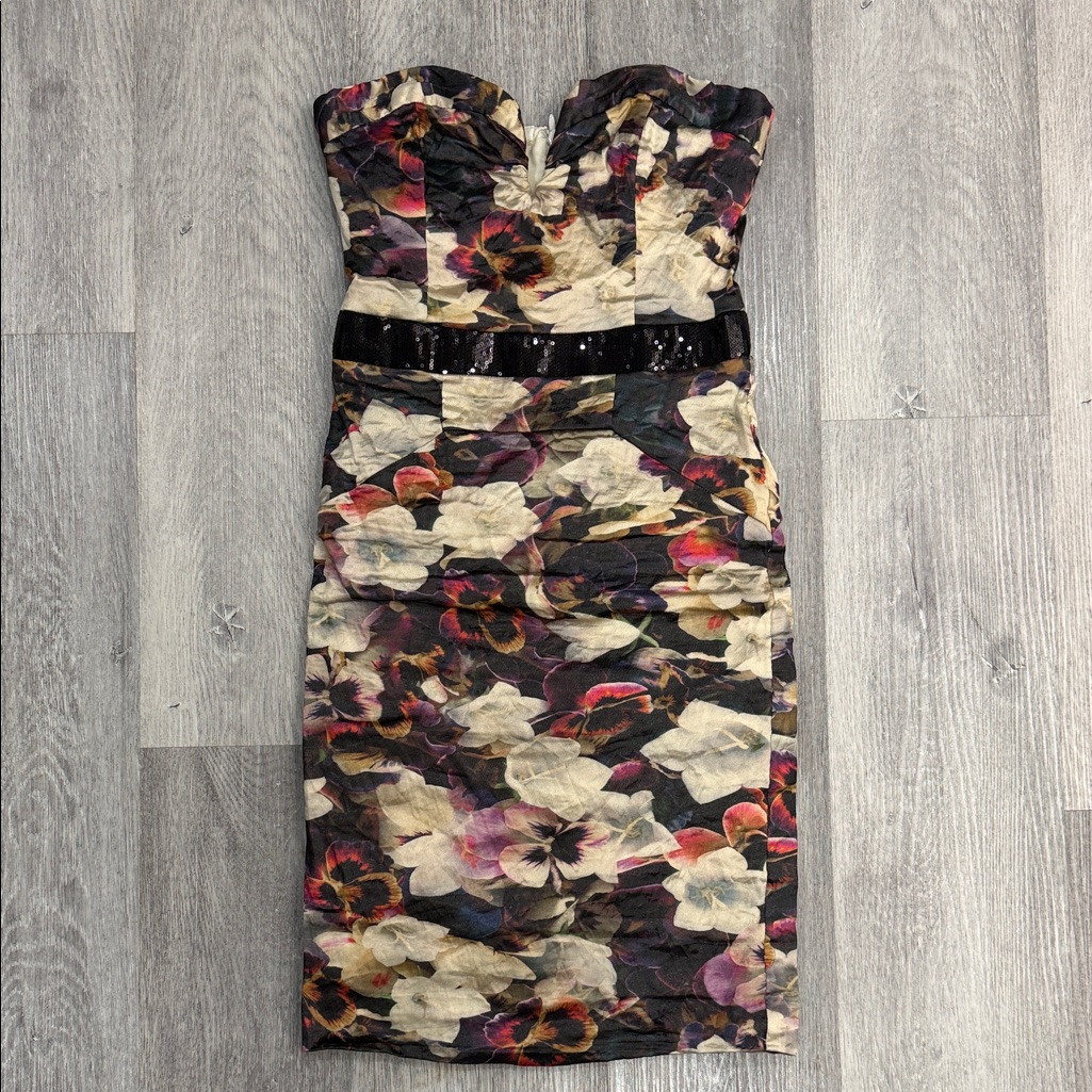 Nicole Miller Vintage Strapless Dress - Black And Cream Floral Print